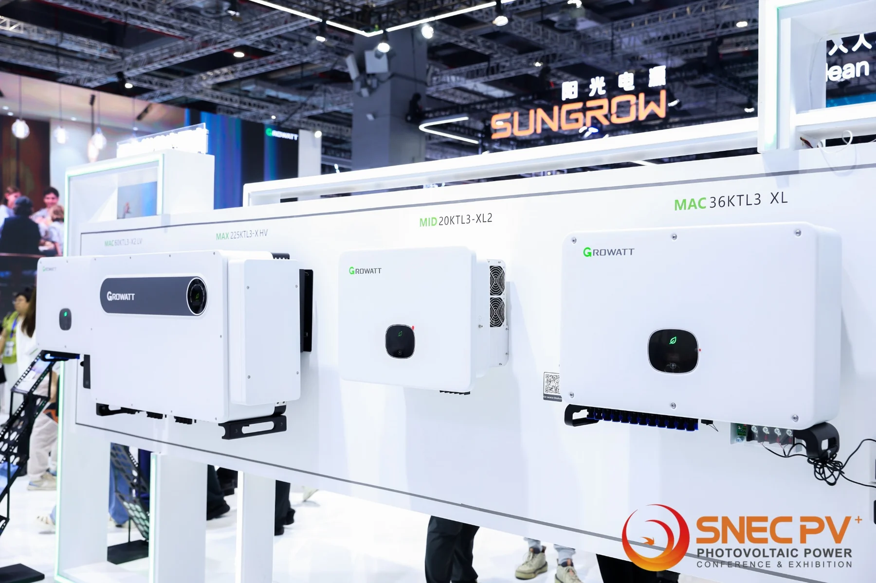Inverter display from a renewable-energy exhibitor at SNEC Shanghai